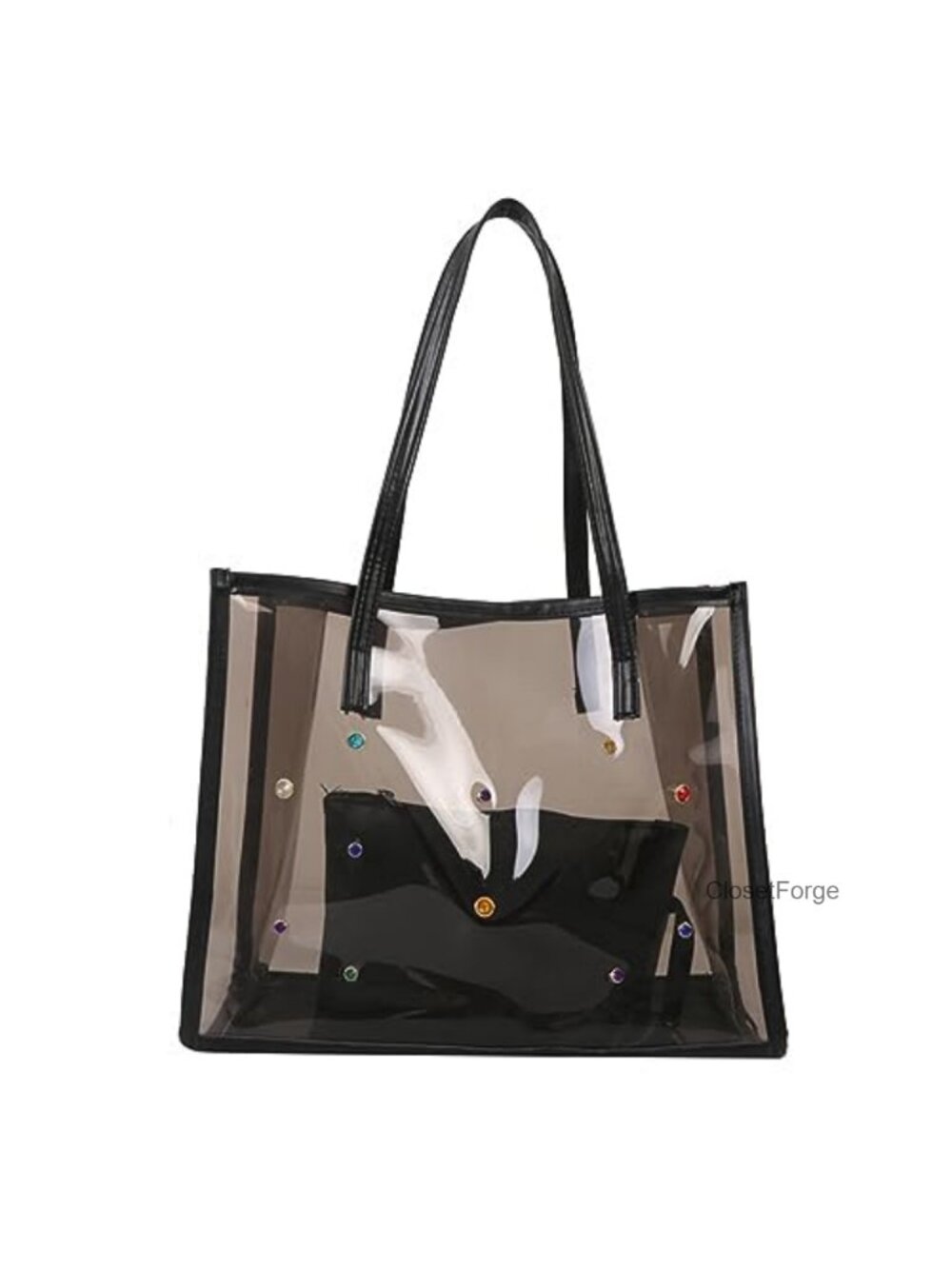 2-Piece Transparent PVC Shoulder Bag Set for Women - Clear Beach Shopping